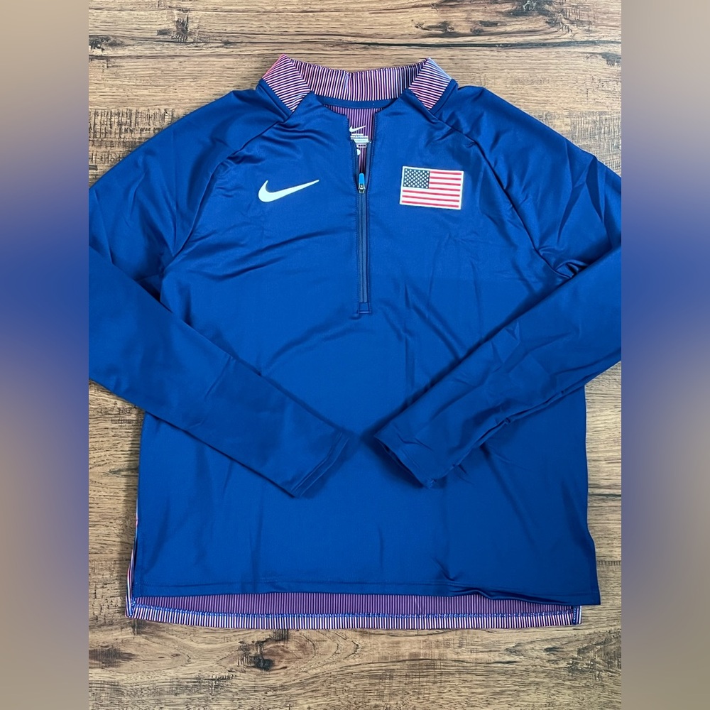Nike Pro Elite Team USA Track & Field Half Zip Pullover Made In USA size wmns L - Picture 1 of 7